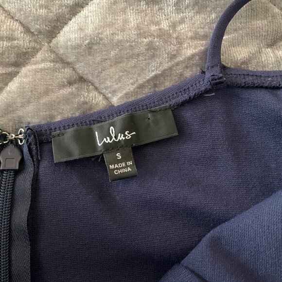 NWT Lulus Navy Blue Midi Bodycon Dress Size S knee length stretch spaghetti - Picture 6 of 10